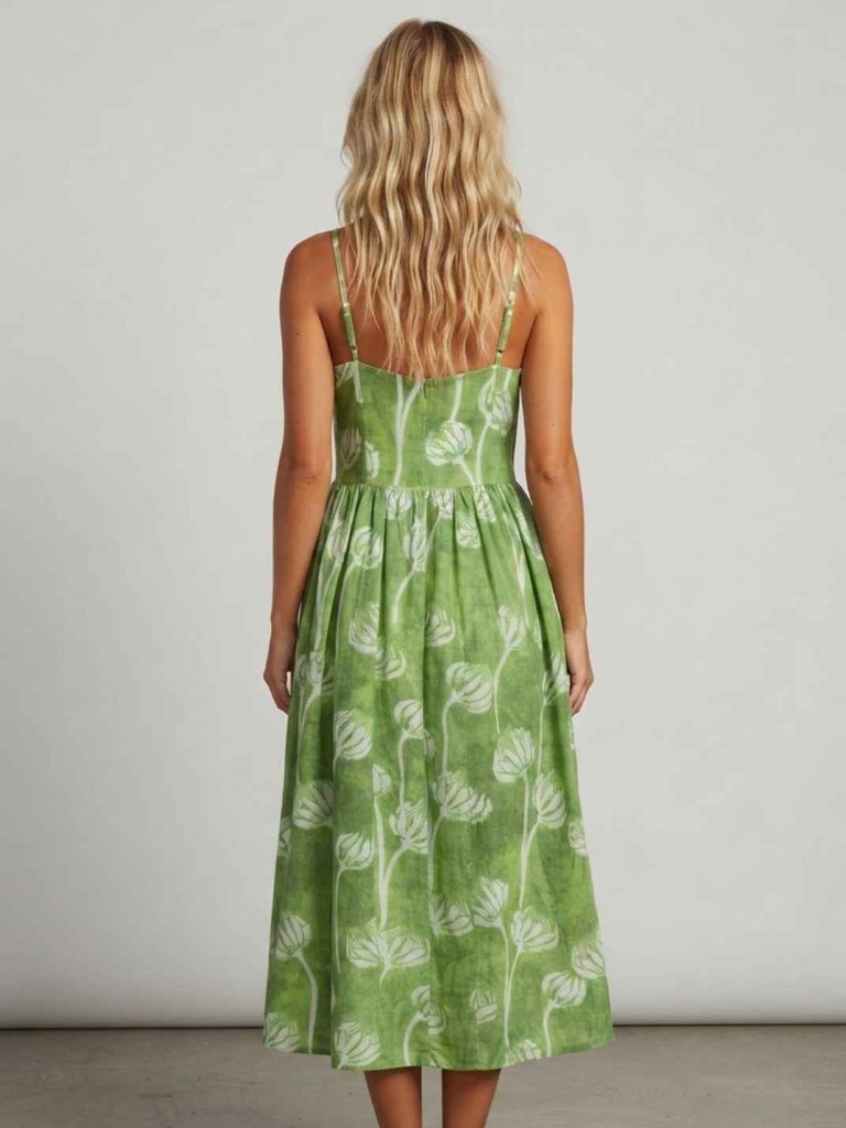 Rihoas Lime Green Floral Patterned Midi Dress Sizer Medium 39605 — image 2 of 8